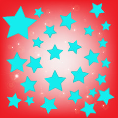 abstract bokeh blue star on red background