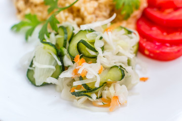 Delicious rice with pork meat and salad