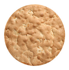 Apple pie top view isolated on white background.