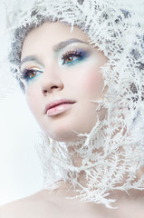 Beautiful woman with winter makeup