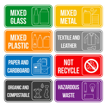 vector separate collection of waste labels set