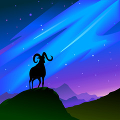 A goat on a hill top at night