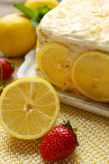 Fototapeta na wymiar Tasty lemon cake on table at home