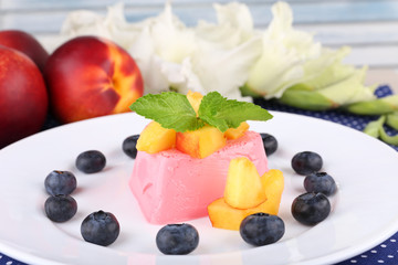 Heart shaped cake with blueberries and fruits