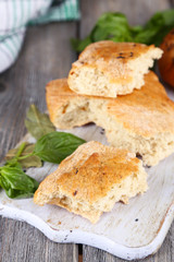 Fresh baked bread and fresh basil