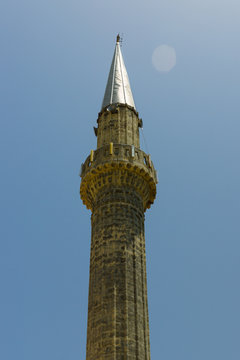Minaret against the blue sky. Turkey.