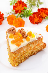 Piece of carrot cake with icing