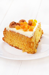 Piece of carrot cake with icing
