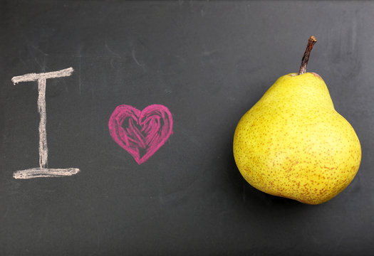 I love pear written on chalkboard, close-up