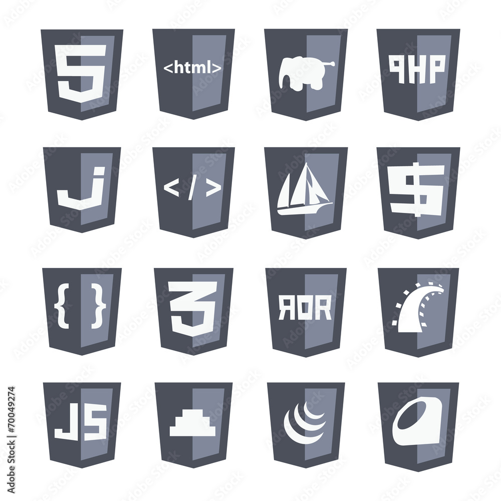 Poster vector web shields icon set grey: html5, css3