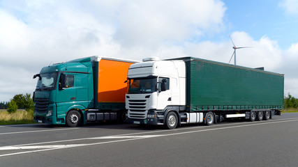 Fototapeta na wymiar LKW´s auf Autobahn // Truck on highway