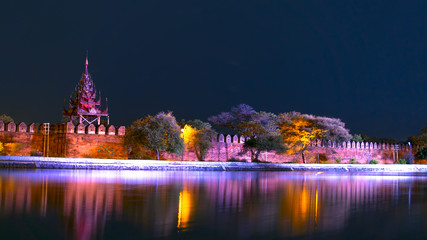 Night River. Mandalay Palace Bastion.