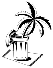 Black and white glass with palm