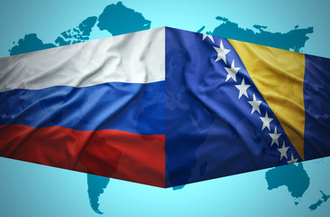 Waving Bosnian and Russian flags