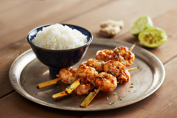 Marinated prank skewers with rice