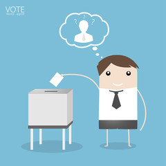 Vote, Man Voting at ballot box. Vector illustration