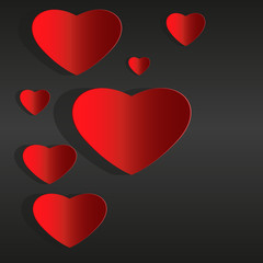 Red paper hearts Valentines day card on black background vector