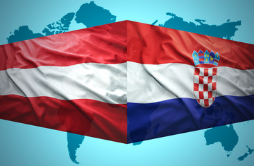 Waving Croatian and Austrian flags
