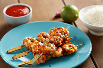 Marinated prank skewers with rice