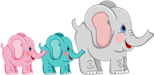 Mother and babies elephants