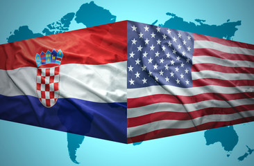 Obraz premium Waving Croatian and American flags