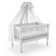 Fototapeta na wymiar white baby crib with canopy