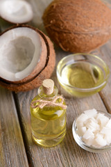 Coconut oil on table close-up