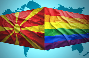 Waving Macedonian and Gay flags