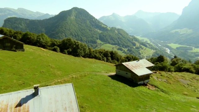 flying over mountain huts