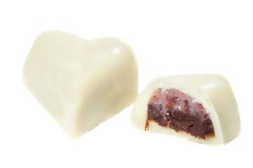 Sweet made of tasty white chocolate with filling