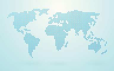 world map made ​​up of blue shapes