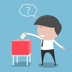 Businessman vote at ballot box. Vector illustration