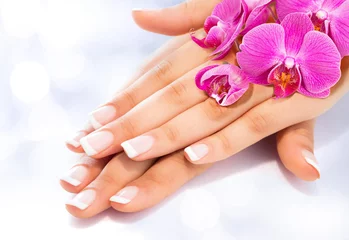 Peel and stick wall murals Manicure french manicure with orchids