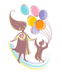 Mum with the child for a walk. Happy weekend.