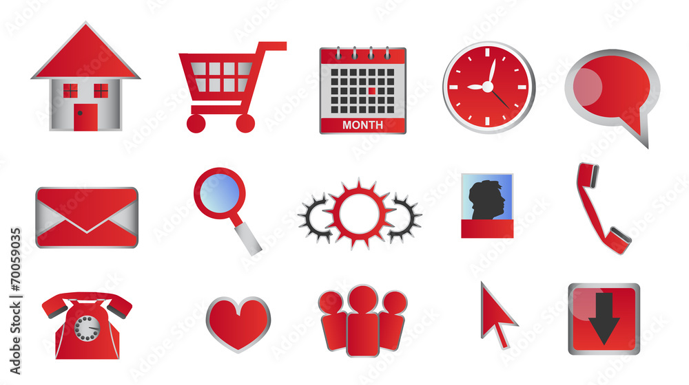 Poster web and multimedia glossy red icons and buttons