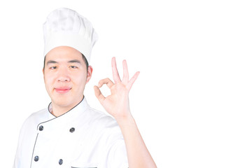 Portrait of an experienced chef making "OK" sign with clipping p