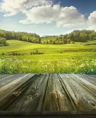 Photo sur Plexiglas Été Summer pastoral background with wooden planks