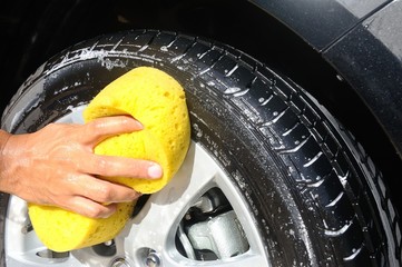washing the car