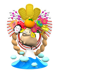 Naklejka premium Sheep, New Year Decoration And Mountain With Text Space