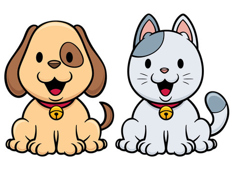 Vector illustration of cartoon cat and dog