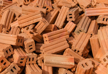 group of red bricks on construction site