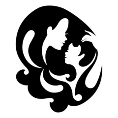 Mother and baby silhouette symbol. Vector illustration.