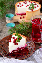 piece of white cheesecake with cranberries