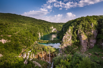 Fototapeta premium Aerial View on Waterfalls in Plitvice National Park, Donja Jezer