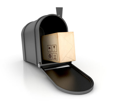 mailbox with cardboard box. Delivery concept