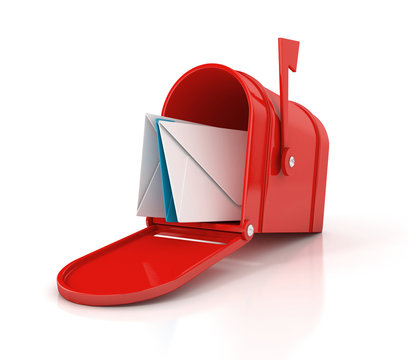 red mailbox with letters. 3D illustration