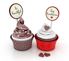 cupcakes. love concept with gift cards