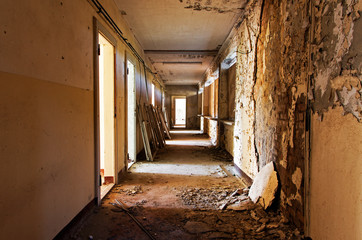 Old  abandoned room and corridor of a building