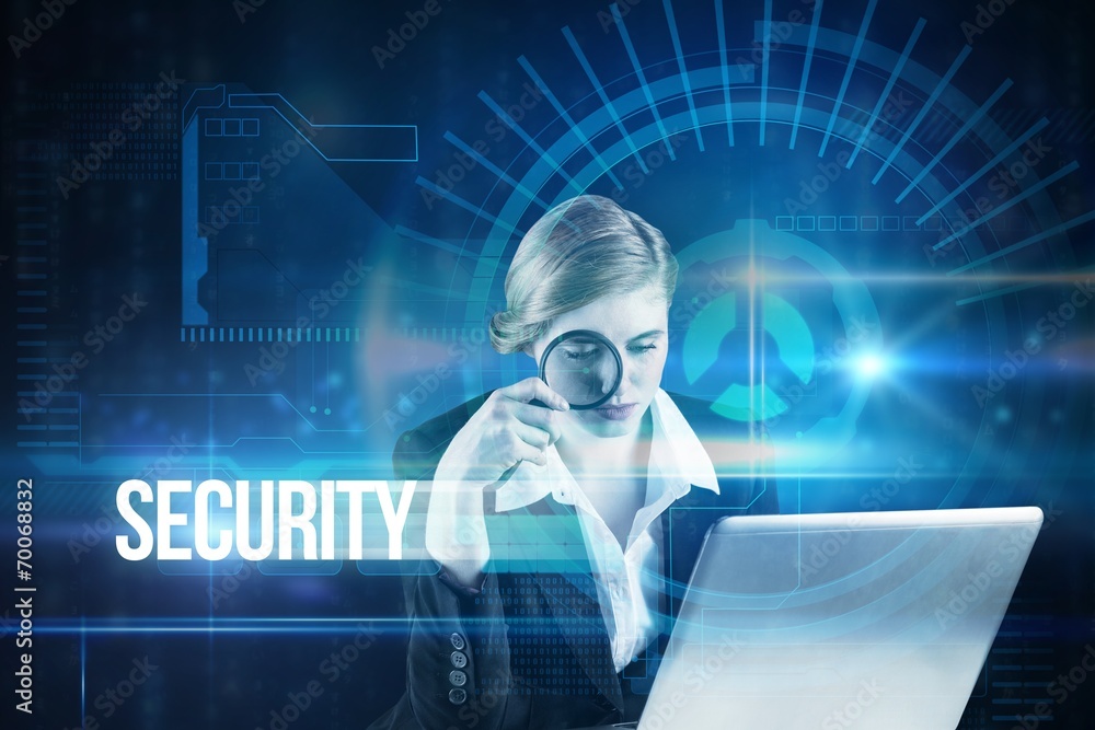 Poster Security against blue technology interface with dial