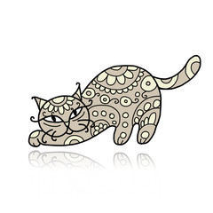 Art cat with floral ornament for your design